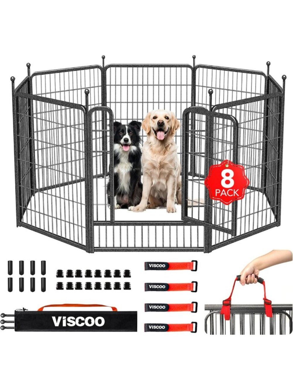 Heavy Duty 8-Panel Outdoor Dog Playpen - 40" High Metal Pet Enclosure